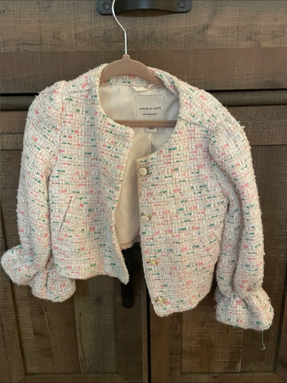 Janie and Jack Cream Tweed Cropped Jacket with Pastel Accents